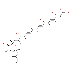 ChemSpider 2D Image | (1R,5S)-1,5-Anhydro-5-[(1E,5E,9E,13E)-16-carboxy-3,7,11,15-tetrahydroxy-2,4,8,12,14-pentamethyl-1,5,9,13-heptadecatetraen-1-yl]-2,3-dideoxy-1,3,5-trimethyl-1-(2-methylbutyl)-L-threo-pentitol | C36H62O8