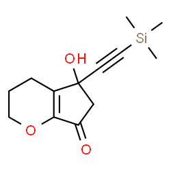 ChemSpider 2D Image | 5-Hydroxy-5-[(trimethylsilyl)ethynyl]-3,4,5,6-tetrahydrocyclopenta[b]pyran-7(2H)-one | C13H18O3Si