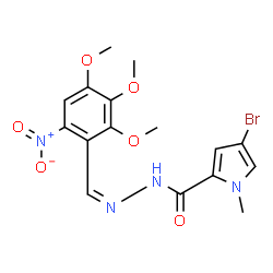 ChemSpider 2D Image | 4-Bromo-1-methyl-N'-[(Z)-(2,3,4-trimethoxy-6-nitrophenyl)methylene]-1H-pyrrole-2-carbohydrazide | C16H17BrN4O6