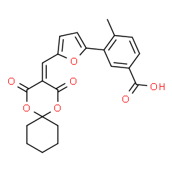 ChemSpider 2D Image | 3-{5-[(2,4-Dioxo-1,5-dioxaspiro[5.5]undec-3-ylidene)methyl]-2-furyl}-4-methylbenzoic acid | C22H20O7
