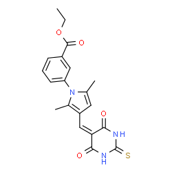 ChemSpider 2D Image | Ethyl 3-{3-[(4,6-dioxo-2-thioxotetrahydro-5(2H)-pyrimidinylidene)methyl]-2,5-dimethyl-1H-pyrrol-1-yl}benzoate | C20H19N3O4S