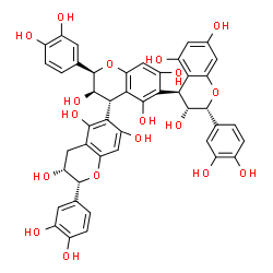 ChemSpider 2D Image | (2R,2'R,2''R,3R,3'R,3''R,4S,4'S)-2,2',2''-Tris(3,4-dihydroxyphenyl)-3,3',3'',4,4',4''-hexahydro-2H,2'H,2''H-4,6':4',6''-terchromene-3,3',3'',5,5',5'',7,7',7''-nonol | C45H38O18