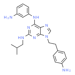 ChemSpider 2D Image | N~6~-(3-Aminophenyl)-9-[2-(4-aminophenyl)ethyl]-N~2~-isobutyl-9H-purine-2,6-diamine | C23H28N8