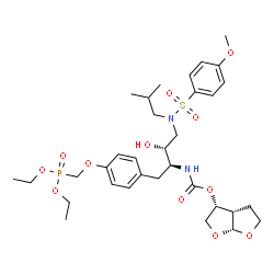ChemSpider 2D Image | Diethyl ({4-[(2S,3R)-2-({[(3R,3aS,6aR)-hexahydrofuro[2,3-b]furan-3-yloxy]carbonyl}amino)-3-hydroxy-4-{isobutyl[(4-methoxyphenyl)sulfonyl]amino}butyl]phenoxy}methyl)phosphonate | C33H49N2O12PS