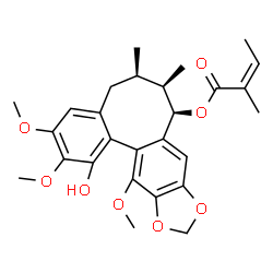 ChemSpider 2D Image | (6R,7R,8R)-1-Hydroxy-2,3,13-trimethoxy-6,7-dimethyl-5,6,7,8-tetrahydrobenzo[3',4']cycloocta[1',2':4,5]benzo[1,2-d][1,3]dioxol-8-yl (2Z)-2-methyl-2-butenoate | C27H32O8