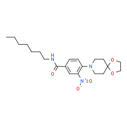 ChemSpider 2D Image | 4-(1,4-Dioxa-8-azaspiro[4.5]dec-8-yl)-N-heptyl-3-nitrobenzamide | C21H31N3O5