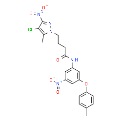 ChemSpider 2D Image | 4-(4-Chloro-5-methyl-3-nitro-1H-pyrazol-1-yl)-N-[3-(4-methylphenoxy)-5-nitrophenyl]butanamide | C21H20ClN5O6