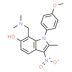 ChemSpider 2D Image | 7-Dimethylaminomethyl-1-(4-methoxy-phenyl)-2-methyl-3-nitro-1H-indol-6-ol | C19H21N3O4