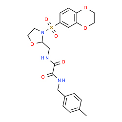 ChemSpider 2D Image | N-{[3-(2,3-Dihydro-1,4-benzodioxin-6-ylsulfonyl)-1,3-oxazolidin-2-yl]methyl}-N'-(4-methylbenzyl)ethanediamide | C22H25N3O7S