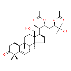 ChemSpider 2D Image | (4S,9beta,22R,24R)-18,25-Dihydroxy-9,10,14-trimethyl-1-oxo-4,9-cyclo-9,10-secocholest-5-ene-22,24-diyl diacetate | C34H54O7