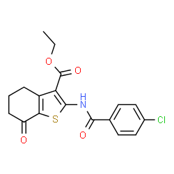 ChemSpider 2D Image | Ethyl 2-[(4-chlorobenzoyl)amino]-7-oxo-4,5,6,7-tetrahydro-1-benzothiophene-3-carboxylate | C18H16ClNO4S