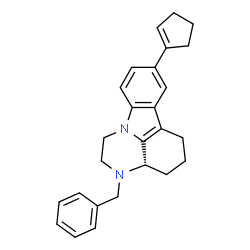 ChemSpider 2D Image | (3aS)-3-Benzyl-8-(1-cyclopenten-1-yl)-2,3,3a,4,5,6-hexahydro-1H-pyrazino[3,2,1-jk]carbazole | C26H28N2