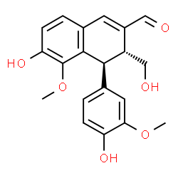 ChemSpider 2D Image | (3R,4S)-6-Hydroxy-4-(4-hydroxy-3-methoxyphenyl)-3-(hydroxymethyl)-5-methoxy-3,4-dihydro-2-naphthalenecarbaldehyde | C20H20O6
