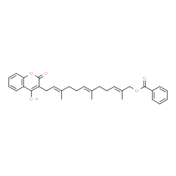 ChemSpider 2D Image | (2E,6E,10E)-12-(4-Hydroxy-2-oxo-2H-chromen-3-yl)-2,6,10-trimethyl-2,6,10-dodecatrien-1-yl benzoate | C31H34O5