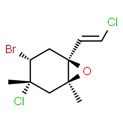 ChemSpider 2D Image | (1S,3S,4R,6S)-4-Bromo-3-chloro-6-[(E)-2-chlorovinyl]-1,3-dimethyl-7-oxabicyclo[4.1.0]heptane | C10H13BrCl2O