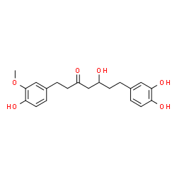 ChemSpider 2D Image | 7-(3,4-Dihydroxyphenyl)-5-hydroxy-1-(4-hydroxy-3-methoxyphenyl)-3-heptanone | C20H24O6
