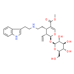 ChemSpider 2D Image | Methyl (2S,3R,4S)-2-(beta-D-glucopyranosyloxy)-4-(2-{[2-(1H-indol-3-yl)ethyl]amino}ethyl)-3-vinyl-3,4-dihydro-2H-pyran-5-carboxylate | C27H36N2O9