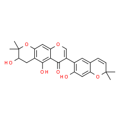 ChemSpider 2D Image | 3,5-Dihydroxy-7-(7-hydroxy-2,2-dimethyl-2H-chromen-6-yl)-2,2-dimethyl-3,4-dihydro-2H,6H-pyrano[3,2-g]chromen-6-one | C25H24O7