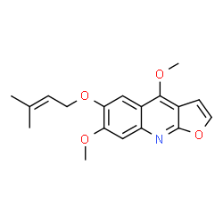 ChemSpider 2D Image | 4,7-Dimethoxy-6-[(3-methyl-2-buten-1-yl)oxy]furo[2,3-b]quinoline | C18H19NO4