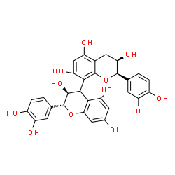 ChemSpider 2D Image | (2R,2'R,3S,3'R)-2,2'-Bis(3,4-dihydroxyphenyl)-3,3',4,4'-tetrahydro-2H,2'H-4,8'-bichromene-3,3',5,5',7,7'-hexol | C30H26O12