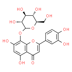 ChemSpider 2D Image | 2-(3,4-Dihydroxyphenyl)-5,7-dihydroxy-4-oxo-4H-chromen-8-yl D-glucopyranoside | C21H20O12