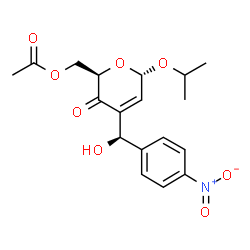 ChemSpider 2D Image | {(2R,6S)-4-[(R)-Hydroxy(4-nitrophenyl)methyl]-6-isopropoxy-3-oxo-3,6-dihydro-2H-pyran-2-yl}methyl acetate | C18H21NO8