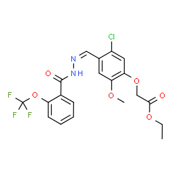 ChemSpider 2D Image | Ethyl {5-chloro-2-methoxy-4-[(Z)-{[2-(trifluoromethoxy)benzoyl]hydrazono}methyl]phenoxy}acetate | C20H18ClF3N2O6