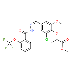 ChemSpider 2D Image | Methyl 2-{2-chloro-6-methoxy-4-[(Z)-{[2-(trifluoromethoxy)benzoyl]hydrazono}methyl]phenoxy}propanoate | C20H18ClF3N2O6
