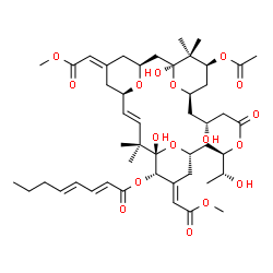 ChemSpider 2D Image | (1S,3S,5Z,7R,8E,11S,12S,13E,15S,17R,21R,23R,25S)-25-Acetoxy-1,11,21-trihydroxy-17-[(1R)-1-hydroxyethyl]-5,13-bis(2-methoxy-2-oxoethylidene)-10,10,26,26-tetramethyl-19-oxo-18,27,28,29-tetraoxatetracyclo[21.3.1.1~3,7~.1~11,15~]nonacos-8-en-12-yl (2E,4E)-2,4-octadienoate | C47H68O17