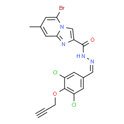 ChemSpider 2D Image | 5-Bromo-N'-{(Z)-[3,5-dichloro-4-(2-propyn-1-yloxy)phenyl]methylene}-7-methylimidazo[1,2-a]pyridine-2-carbohydrazide | C19H13BrCl2N4O2