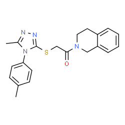 ChemSpider 2D Image | 1-(3,4-Dihydro-2(1H)-isoquinolinyl)-2-{[5-methyl-4-(4-methylphenyl)-4H-1,2,4-triazol-3-yl]sulfanyl}ethanone | C21H22N4OS