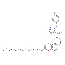 ChemSpider 2D Image | 4-[(Z)-({[1-(4-Fluorobenzyl)-3-methyl-1H-pyrazol-5-yl]carbonyl}hydrazono)methyl]-2,6-dimethylphenyl 2,5,8,11-tetraoxatetradecan-14-oate | C31H39FN4O7