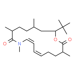 ChemSpider 2D Image | (10Z,12Z)-4,7,9,16-Tetramethyl-2-(2-methyl-2-propanyl)-1-oxa-9-azacycloheptadeca-10,12-diene-8,17-dione | C23H39NO3