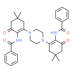 ChemSpider 2D Image | N,N'-[1,4-Piperazinediylbis(4,4-dimethyl-6-oxo-1-cyclohexene-2,1-diyl)]dibenzamide | C34H40N4O4