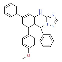 ChemSpider 2D Image | 8-(4-Methoxyphenyl)-6,9-diphenyl-1,7,8,9-tetrahydro[1,2,4]triazolo[5,1-b]quinazoline | C28H24N4O