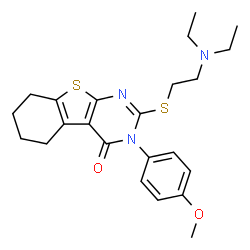 ChemSpider 2D Image | 2-{[2-(Diethylamino)ethyl]sulfanyl}-3-(4-methoxyphenyl)-5,6,7,8-tetrahydro[1]benzothieno[2,3-d]pyrimidin-4(3H)-one | C23H29N3O2S2