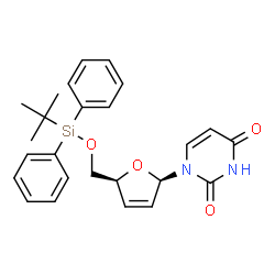 ChemSpider 2D Image | 1-[(2R,5S)-5-({[(2-Methyl-2-propanyl)(diphenyl)silyl]oxy}methyl)-2,5-dihydro-2-furanyl]-2,4(1H,3H)-pyrimidinedione | C25H28N2O4Si