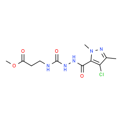 ChemSpider 2D Image | Methyl N-({2-[(4-chloro-1,3-dimethyl-1H-pyrazol-5-yl)carbonyl]hydrazino}carbonyl)-beta-alaninate | C11H16ClN5O4