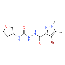 ChemSpider 2D Image | 2-[(4-Bromo-1,5-dimethyl-1H-pyrazol-3-yl)carbonyl]-N-(tetrahydro-3-furanyl)hydrazinecarboxamide | C11H16BrN5O3