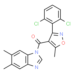 ChemSpider 2D Image | [3-(2,6-Dichlorophenyl)-5-methyl-1,2-oxazol-4-yl](5,6-dimethyl-1H-benzimidazol-1-yl)methanone | C20H15Cl2N3O2