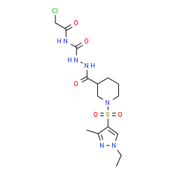 ChemSpider 2D Image | N-(Chloroacetyl)-2-({1-[(1-ethyl-3-methyl-1H-pyrazol-4-yl)sulfonyl]-3-piperidinyl}carbonyl)hydrazinecarboxamide | C15H23ClN6O5S