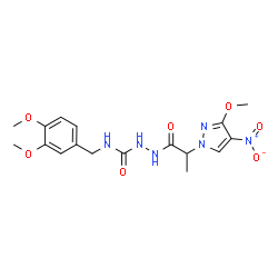 ChemSpider 2D Image | N-(3,4-Dimethoxybenzyl)-2-[2-(3-methoxy-4-nitro-1H-pyrazol-1-yl)propanoyl]hydrazinecarboxamide | C17H22N6O7