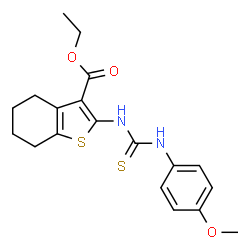 ChemSpider 2D Image | Ethyl 2-{[(4-methoxyphenyl)carbamothioyl]amino}-4,5,6,7-tetrahydro-1-benzothiophene-3-carboxylate | C19H22N2O3S2