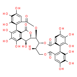 ChemSpider 2D Image | (14R,15S,19S)-14-[(7R,8R)-1,2,3,8,13,14,15-Heptahydroxy-5,11-dioxo-5,8,9,11-tetrahydro-7H-dibenzo[g,i][1,5]dioxacycloundecin-7-yl]-2,3,4,7,8,9,19-heptahydroxy-13,16-dioxatetracyclo[13.3.1.0~5,18~.0~6,
11~]nonadeca-1(18),2,4,6,8,10-hexaene-12,17-dione | C34H24O22
