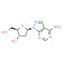 ChemSpider 2D Image | 1-(2-Deoxy-beta-D-erythro-pentofuranosyl)-1H-pyrazolo[3,4-d]pyrimidin-4-amine | C10H13N5O3