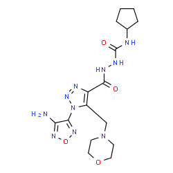 ChemSpider 2D Image | 2-{[1-(4-Amino-1,2,5-oxadiazol-3-yl)-5-(4-morpholinylmethyl)-1H-1,2,3-triazol-4-yl]carbonyl}-N-cyclopentylhydrazinecarboxamide | C16H24N10O4