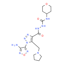 ChemSpider 2D Image | 2-{[1-(4-Amino-1,2,5-oxadiazol-3-yl)-5-(1-pyrrolidinylmethyl)-1H-1,2,3-triazol-4-yl]carbonyl}-N-(tetrahydro-2H-pyran-4-yl)hydrazinecarboxamide | C16H24N10O4