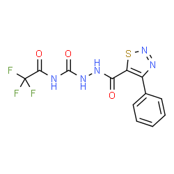 ChemSpider 2D Image | 2-[(4-Phenyl-1,2,3-thiadiazol-5-yl)carbonyl]-N-(trifluoroacetyl)hydrazinecarboxamide | C12H8F3N5O3S