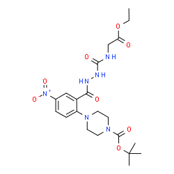 ChemSpider 2D Image | 2-Methyl-2-propanyl 4-[2-({2-[(2-ethoxy-2-oxoethyl)carbamoyl]hydrazino}carbonyl)-4-nitrophenyl]-1-piperazinecarboxylate | C21H30N6O8