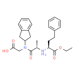 ChemSpider 2D Image | (2S)-N-{(2S)-1-[(Carboxymethyl)(2,3-dihydro-1H-inden-2-yl)amino]-1-oxo-2-propanyl}-1-ethoxy-1-oxo-4-phenyl-2-butanaminium | C26H33N2O5